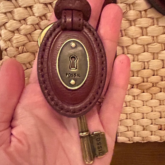 Fossil Natural Straw Brown Leather Trim Satchel Purse - Picture 11 of 15